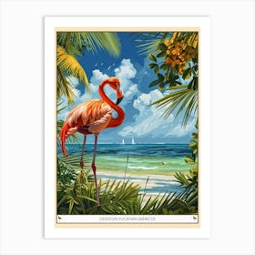 Greater Flamingo Celestun Yucatan Mexico Tropical Illustration 5 Poster Art Print