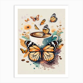 Coffee And Butterflies Art Print