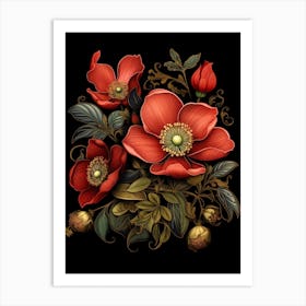 Lenten Rose 2 William Morris Style Winter Florals Art Print