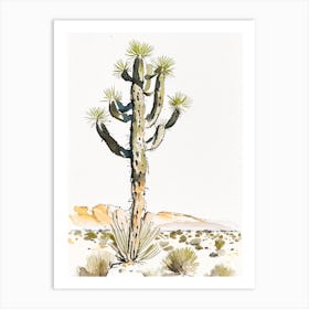 Joshua Tree By Desert Spring Minimilist Watercolour  (2) Art Print