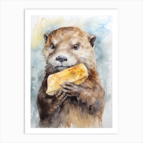 Otter Eating Bread Art Print