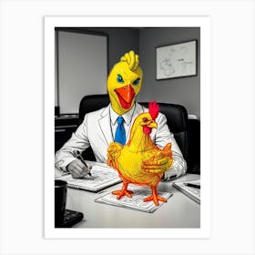 Chicken On A Desk Art Print