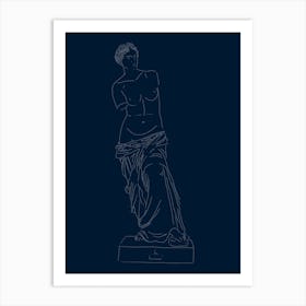 Venus de Milo Line Drawing - Blue Art Print