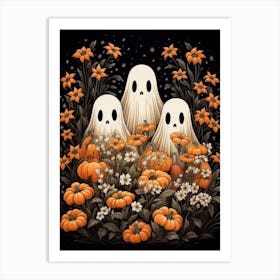 Cute Bedsheet Ghost, Botanical Halloween Watercolour 17 Art Print