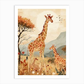 Modern Illustration Of Two Giraffes In The Sunset 3 Art Print