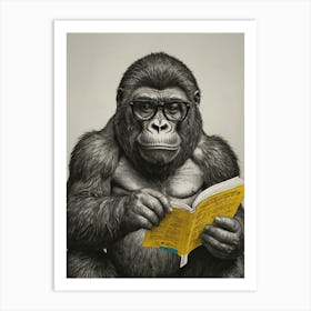 Gorilla Reading A Book Art Print