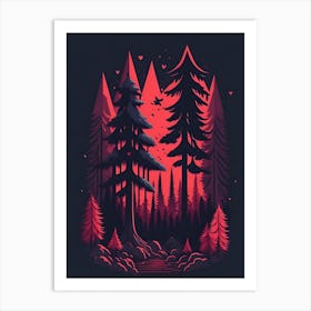 A Fantasy Forest At Night In Red Theme 16 Art Print