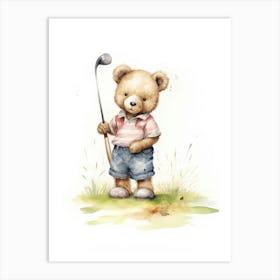 Golf Teddy Bear Painting Watercolour 4 Art Print