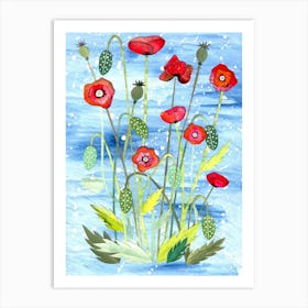 Poppies In Blue Art Print