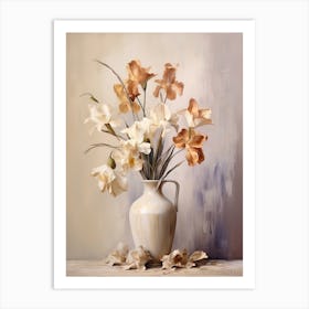 Iris, Autumn Fall Flowers Sitting In A White Vase, Farmhouse Style 2 Art Print