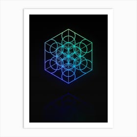 Neon Blue and Green Abstract Geometric Glyph on Black n.0325 Art Print