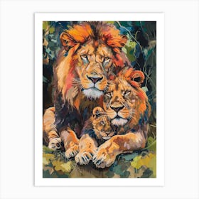 Asiatic Lion Family Bonding Fauvist Painting 4 Art Print