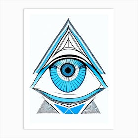 Geometric Eye, Symbol, Third Eye Blue & White 2 Art Print