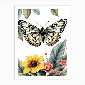 Butterfly And Flowers 3 Art Print