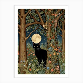 Black Cat In The Forest Style William Morris 3 Art Print