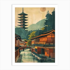 Gion District Japan Mid Century Modern Art Print