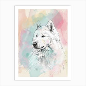 Samoyed Dog Pastel Line Watercolour Illustration  3 Art Print