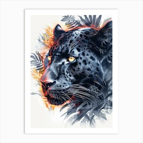 Double Exposure Realistic Black Panther With Jungle 30 Art Print