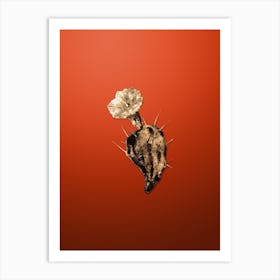 Gold Botanical One Spined Opuntia Flower on Tomato Red Art Print