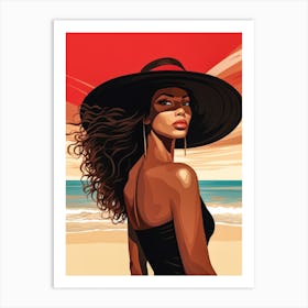 Illustration of an African American woman at the beach 96 Art Print