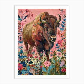 Floral Animal Painting Bison 3 Art Print