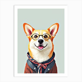 Hipster Corgi Art Print