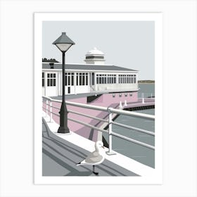 Seagull On Pier Art Print