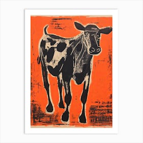 Cow, Woodblock Animal  Drawing 3 Art Print