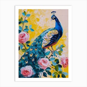 Peacock With The Roses Painting 1 Art Print