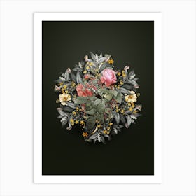 Vintage Pink Boursault Rose Flower Wreath on Olive Green n.2069 Art Print