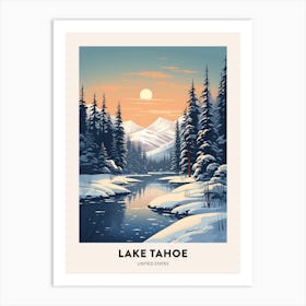Winter Night  Travel Poster Lake Tahoe Usa 1 Art Print