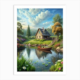 Cottage By The Lake Art Print