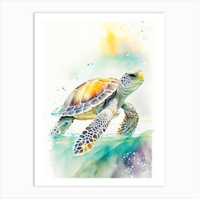 Flatback Sea Turtle (Natator Depressus), Sea Turtle Storybook Watercolours 1 Art Print