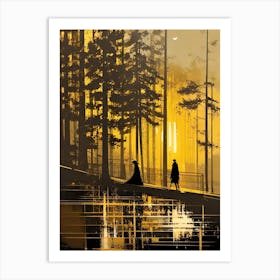 Two People Walking In The Woods 1 Art Print