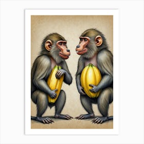 Monkeys Holding Bananas Art Print