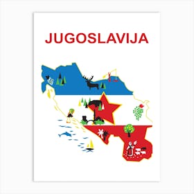 Yugoslavia, the Communist Map, Tourist Poster Art Print