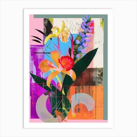 Orchid 3 Neon Flower Collage Art Print