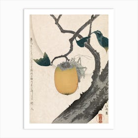 Persimmon And Grasshopper Vintage Japanese Woodcut Print, Katsushika Hokusai Art Print