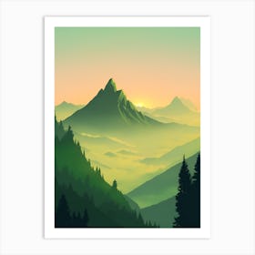 Misty Mountains Vertical Composition In Green Tone 154 Art Print