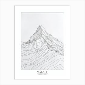 Makalu Nepal China Line Drawing 8 Poster Art Print