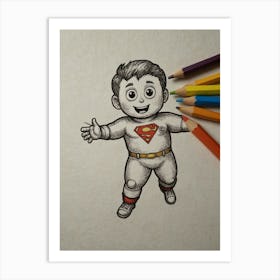 Superman Drawing Art Print