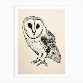 Barn Owl Linocut Blockprint 4 Art Print