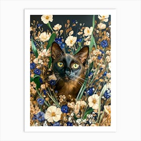 Cat In Flowers 10 Art Print