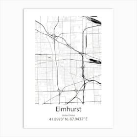 Elmhurst,United States Minimalist Map Art Print