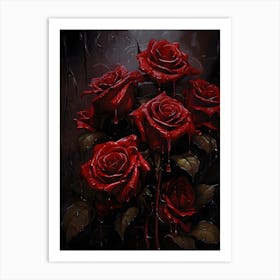 Dark Red Roses Drawing Art Print