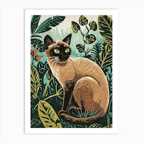 Burmese Cat Relief Illustration 4 Art Print