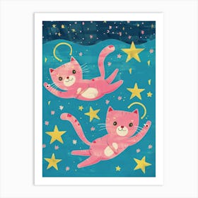 Pink Cats In The Water Art Print