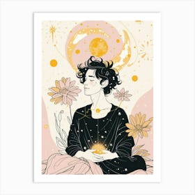 Aphrodisiac boy flowers moon Art Print