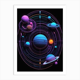 Default Neon Black Light Sgraffito Solar System 3d Illustratio 2 (5) Art Print