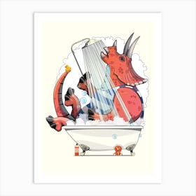 Triceratops Dinosaur In The Bath Art Print